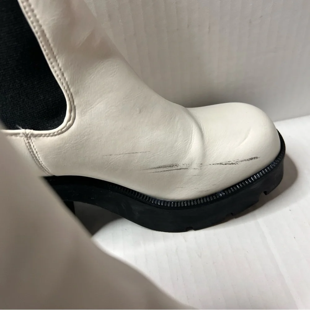 White and Black Platform Boots with Chunky Sole